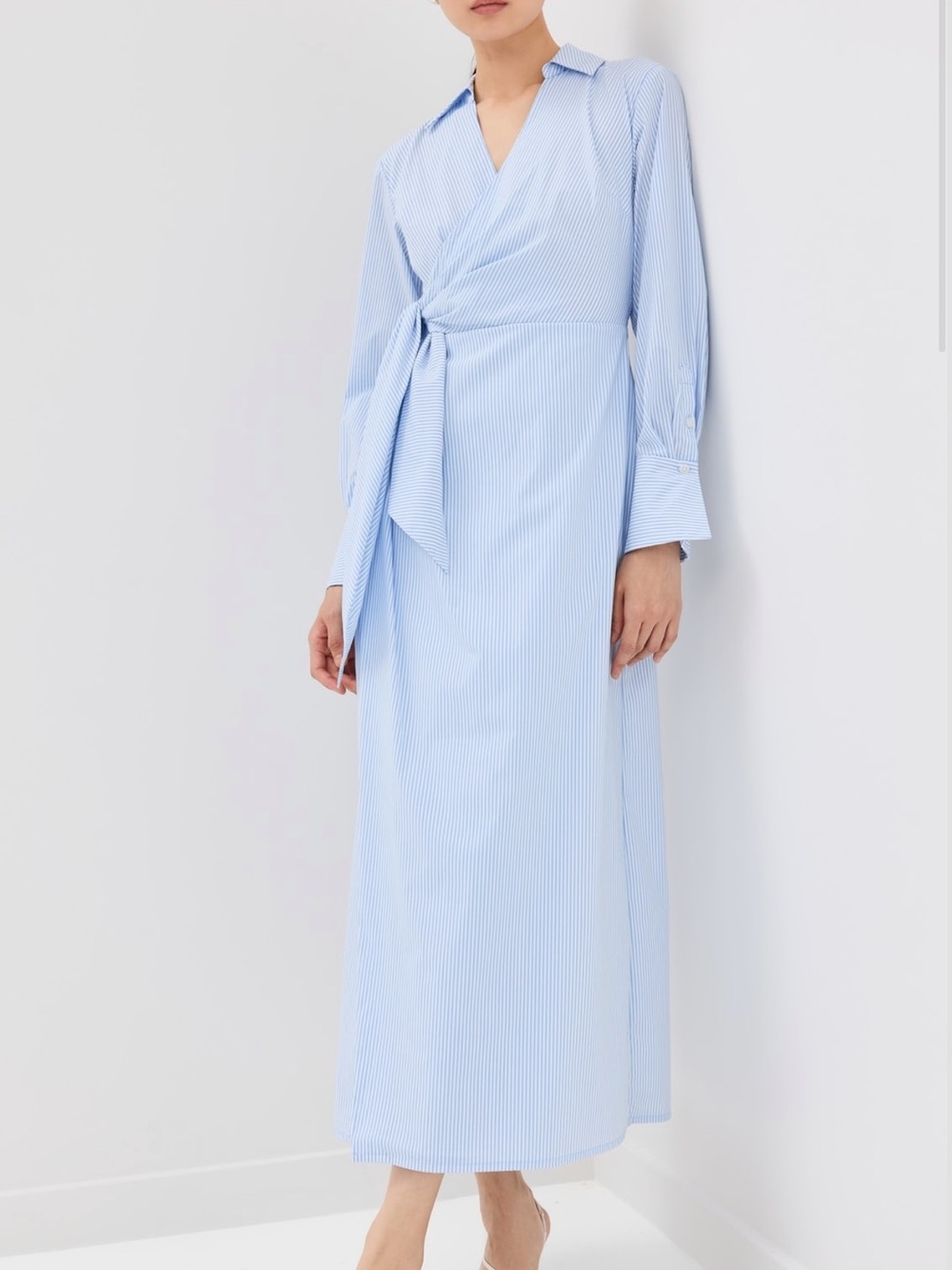 SIMKHAI
Briar wrap-effect striped cotton-blend poplin maxi shirt dress - Picture 3 of 7